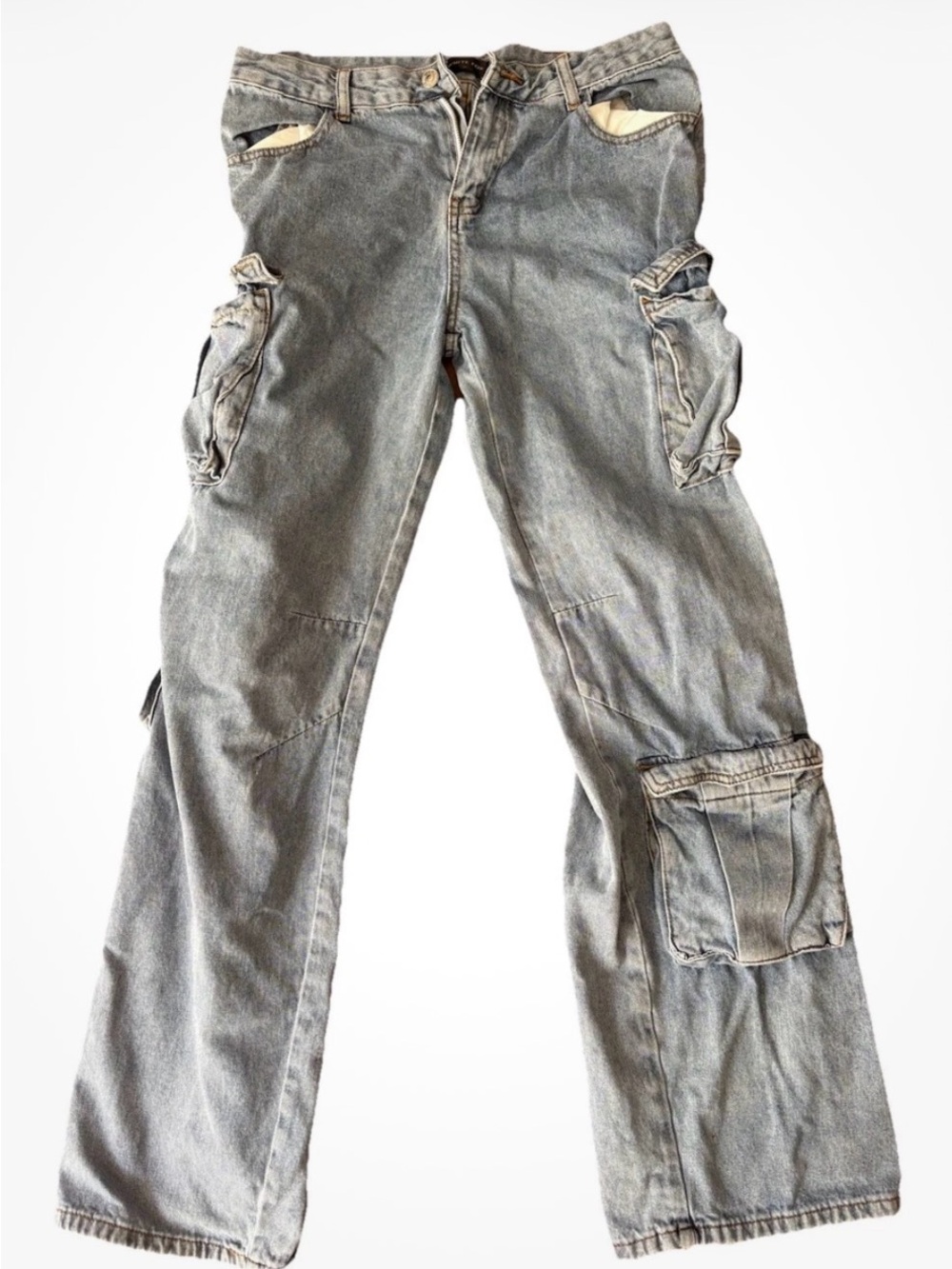 White Fox Boutique Gray Wide-Leg Cargo Jeans medium